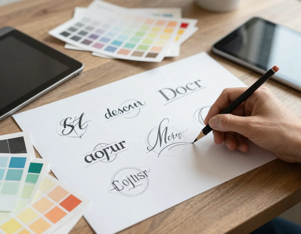 Designer working on custom logo concepts